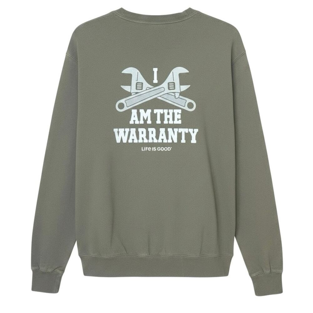 Life Is Good Men's XL I am the Warranty Simply True Fleece Crew Moss Green